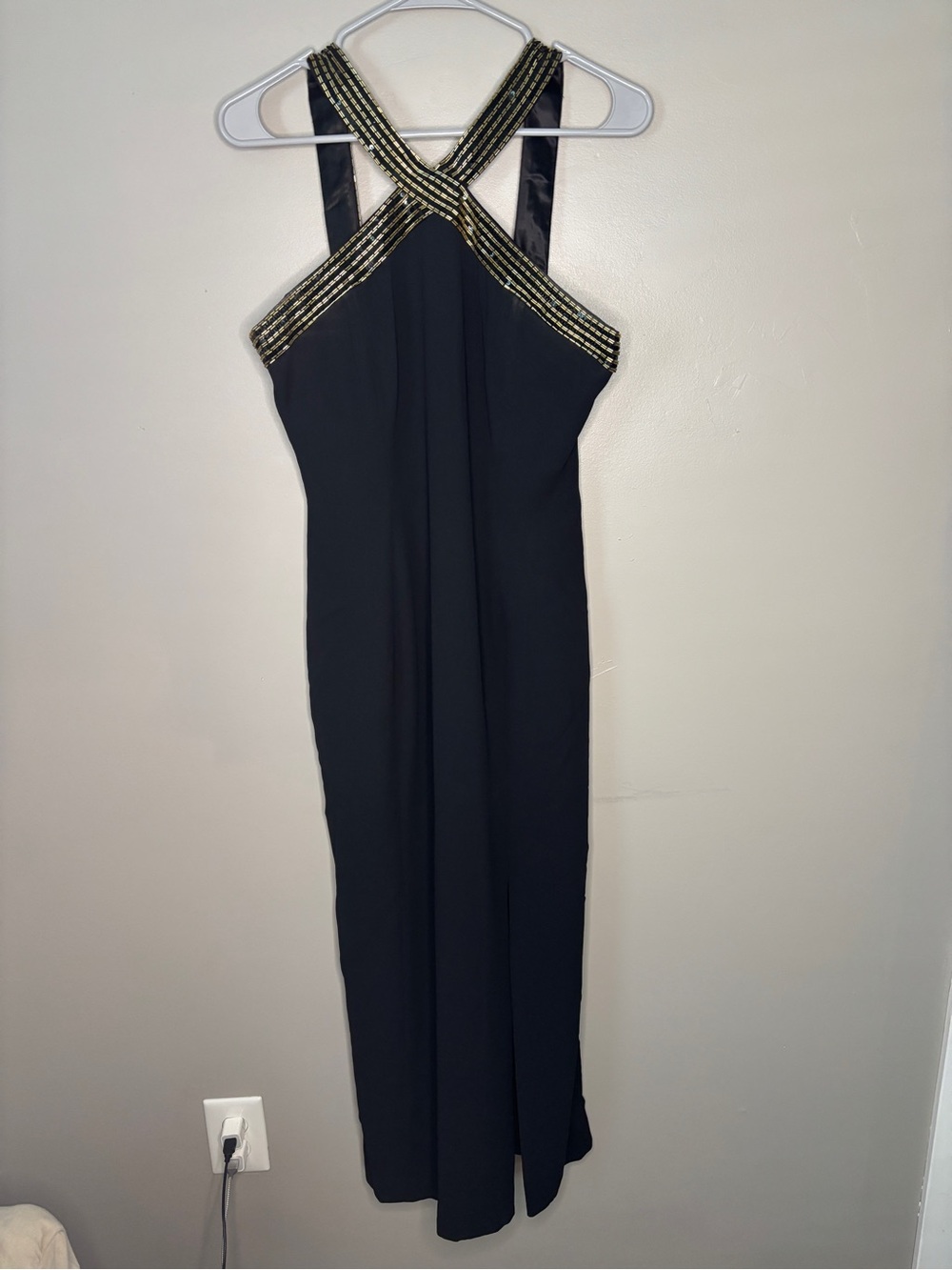 Rimini Black Maxi Dress with Gold Beaded Cross-Back